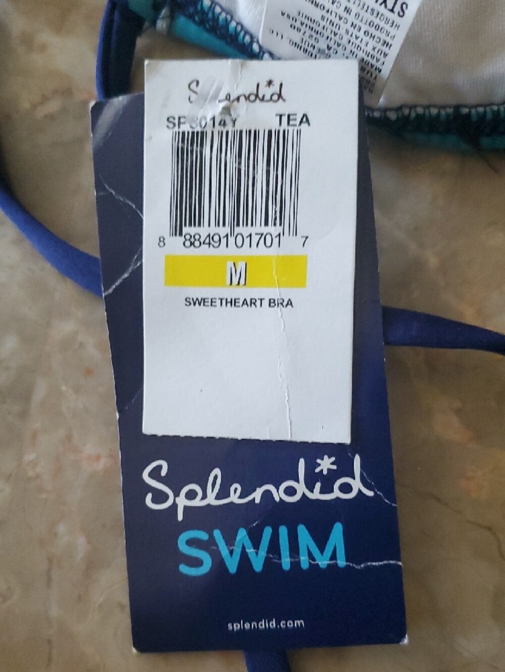 Nwt Splendid Teal Floral Bandeau Bikini with Navy Straps Size M - Picture 4 of 11